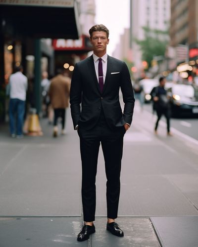 Black Suit with Purple Tie